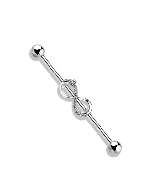 Piercing industriel oreille symbole infini pavé de strass