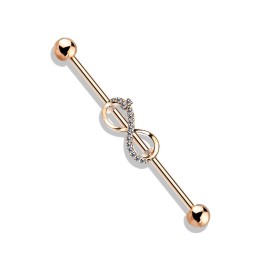 Piercing industriel oreille plaqué or rose symbole infini pavé de strass