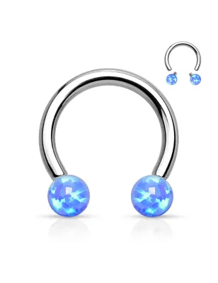 Piercing fer à cheval opale synthétique bleue