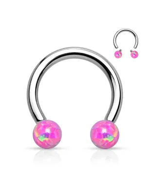 Piercing oreille teton fer à cheval opale synthétique rose