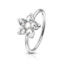 Piercing nez anneau pliable fleur strass blancs
