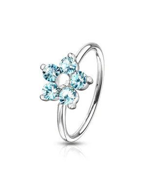 Piercing nez anneau pliable fleur strass turquoise