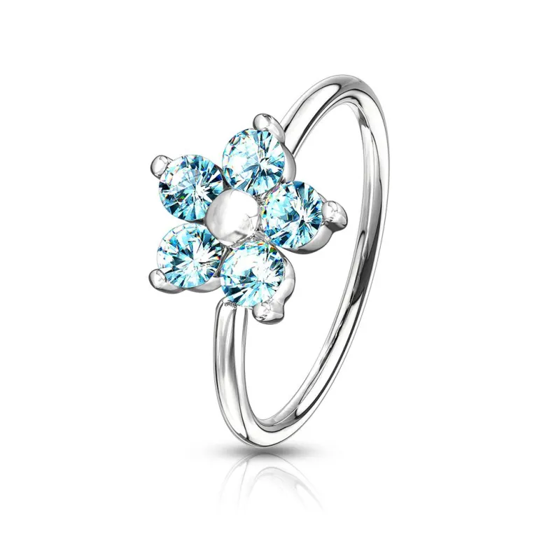 Piercing nez anneau pliable fleur strass turquoise Piercing nez anneau pliable fleur strass turquoise