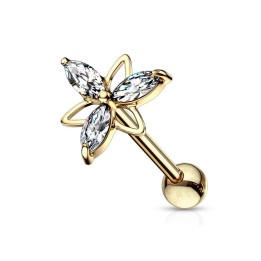 Piercing oreille cartilage hélix fleur triangle plaqué or