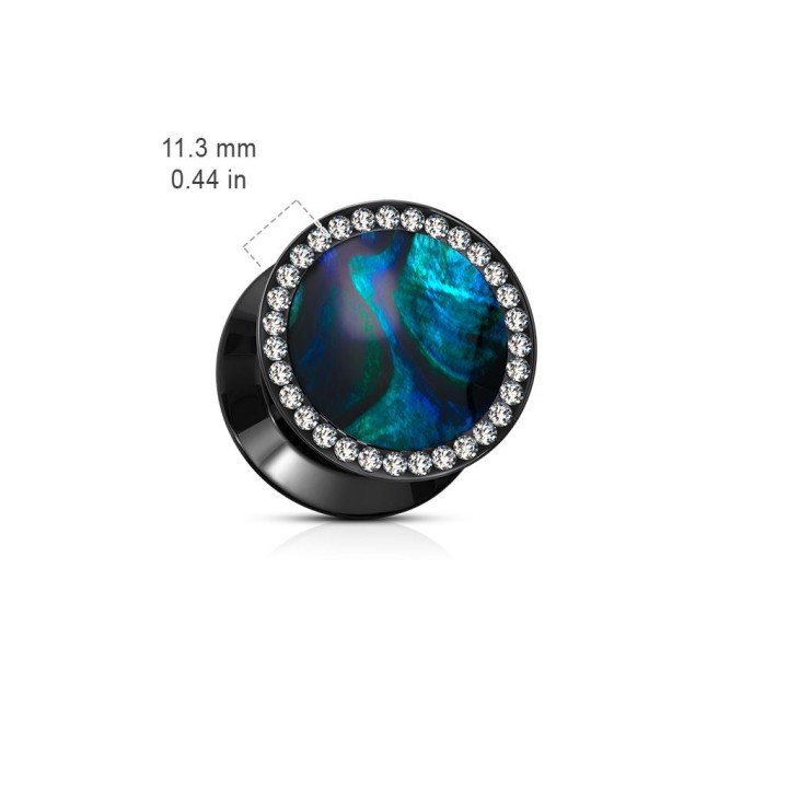 Piercing Plug Oreille Acrylique Noir Nacre Abalone Gemmes 