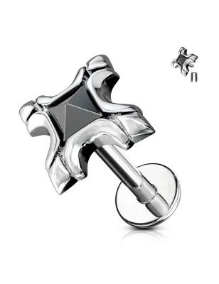 Piercing labret oreille tribal pyramide cristal noir