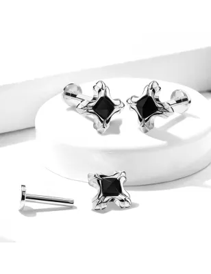 Piercing labret oreille tribal pyramide cristal noir