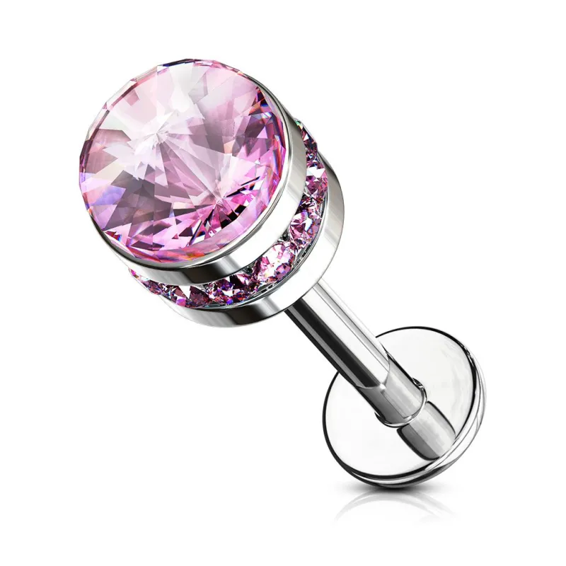 Piercing labret oreille cylindre cristal rose Piercing labret oreille cylindre cristal rose
