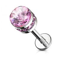 Piercing labret oreille cylindre cristal rose