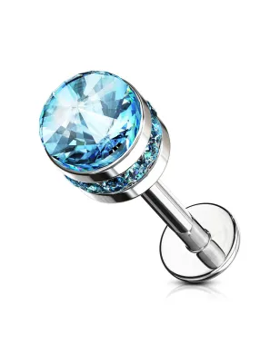 Piercing labret oreille cylindre cristal turquoise