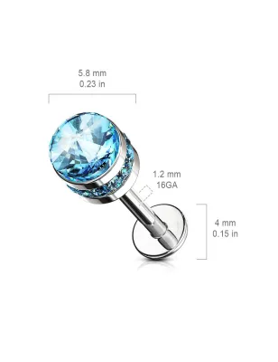 Piercing labret oreille cylindre cristal turquoise