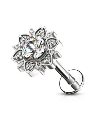 Piercing labret oreille fleur pavée de strass