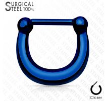 Piercing septum clipsable en acier chirurgical bleu