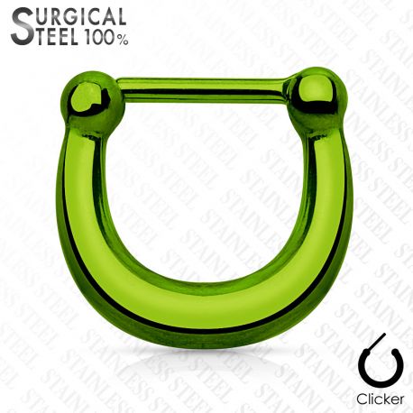 Piercing septum clipsable en acier chirurgical vert