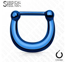 Piercing septum clipsable en acier chirurgical bleu clair
