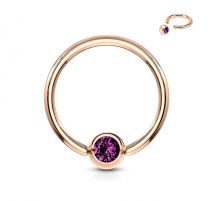 Piercing anneau captif or rosé cristal violet