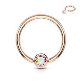 Piercing anneau captif or rosé cristal aurore boréale