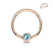 Piercing anneau captif or rosé cristal turquoise