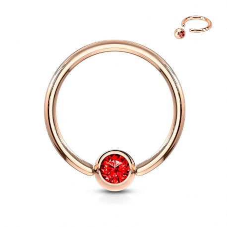 Piercing anneau captif or rosé cristal rouge