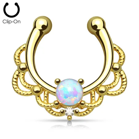 Faux piercing septum plaqué or opale blanche