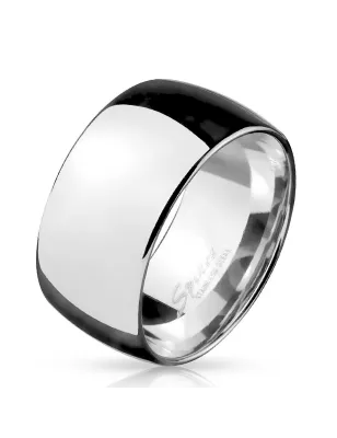 Bague homme large dôme en acier argenté