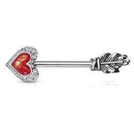 Piercing téton flèche coeur opale rouge