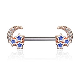 Piercing téton acier rosé croissant de lune étoile