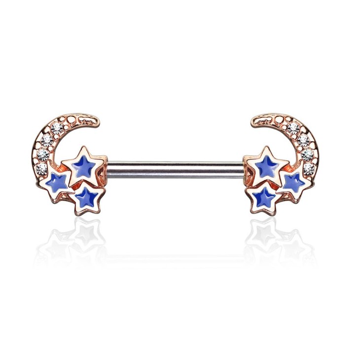 Piercing téton acier rosé croissant de lune étoile