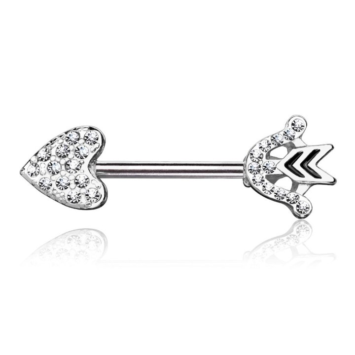 Piercing téton acier chirurgical flèche coeur