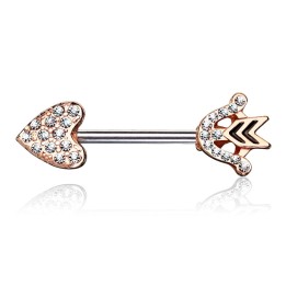 Piercing téton acier chirurgical rosé flèche coeur