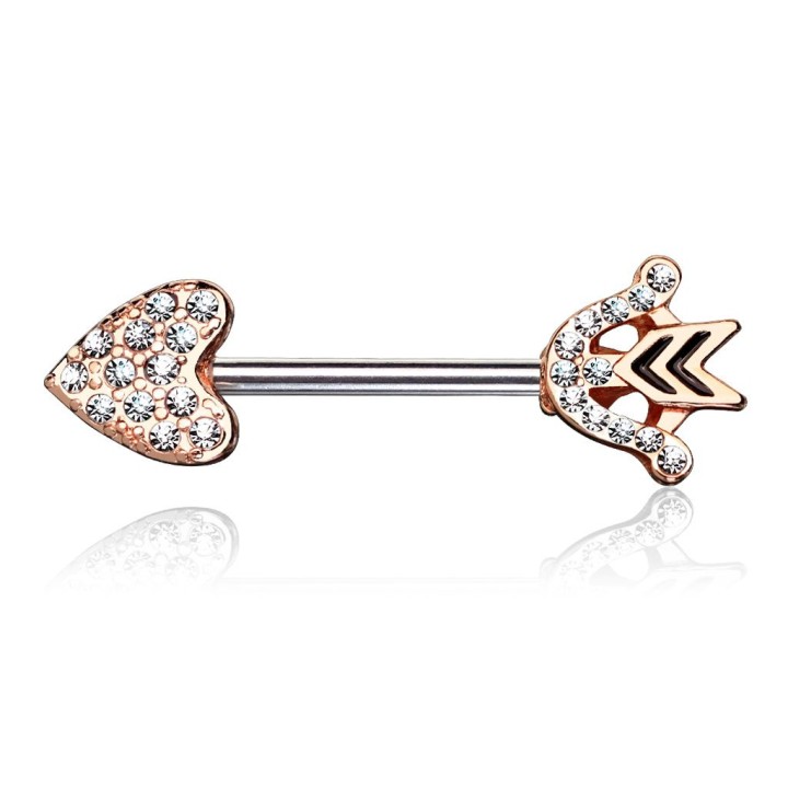 Piercing téton acier chirurgical rosé flèche coeur