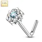 Piercing nez Or blanc 14 carats fleur sept gemmes blanc et turquoise