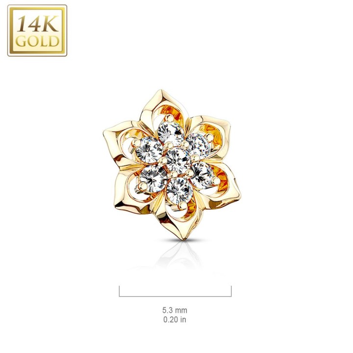 Piercing microdermal Or jaune 14 Carats fleur à 7 strass