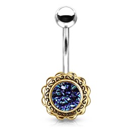 Piercing nombril fleur dorée druse noire