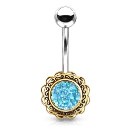 Piercing nombril fleur dorée druse turquoise