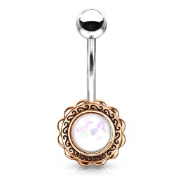 Piercing nombril fleur rosée opaline blanche