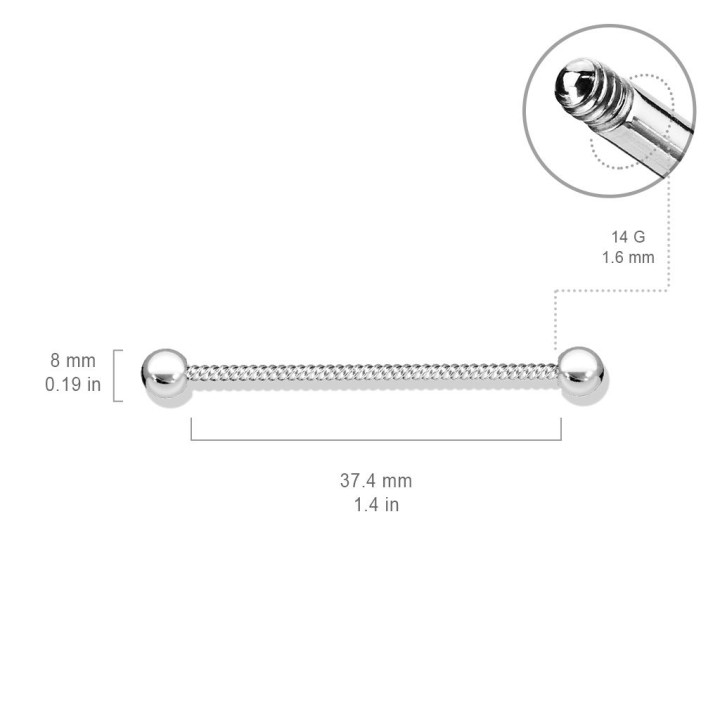 Piercing industriel corde torsadée acier chirurgical