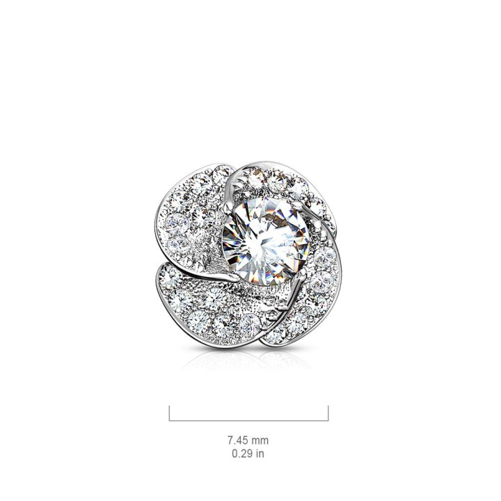 Piercing microdermal fleur de rose pavée de strass