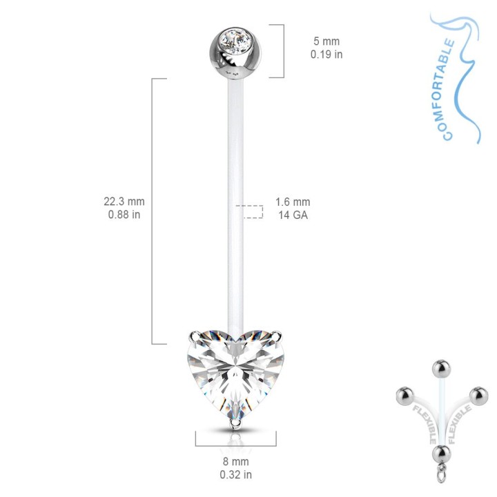 Piercing nombril de grossesse strass coeur blanc