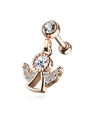 Piercing cartilage oreille plaqué or rose pendentif ange