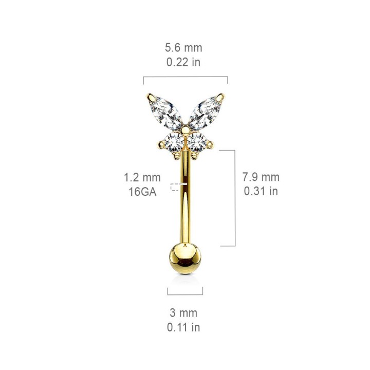 Piercing arcade plaqué or papillon strass