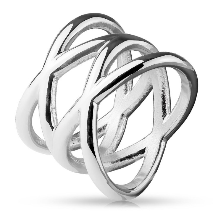 Bague en acier inoxydable double X argenté