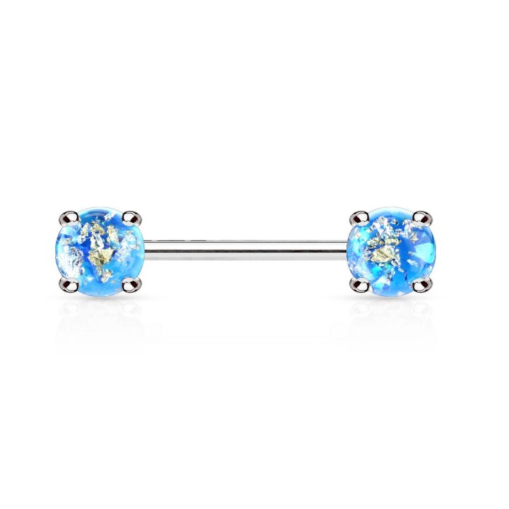 Piercing téton avec pierres de lave turquoise