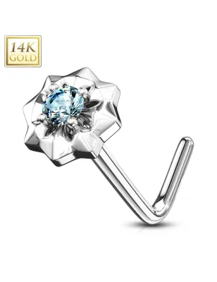 Piercing nez Or blanc 14 carats étoile à pierre turquoise
