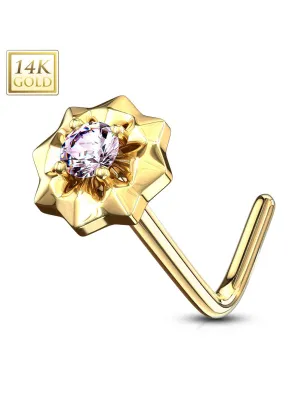 Piercing nez Or jaune 14 carats étoile à pierre rose