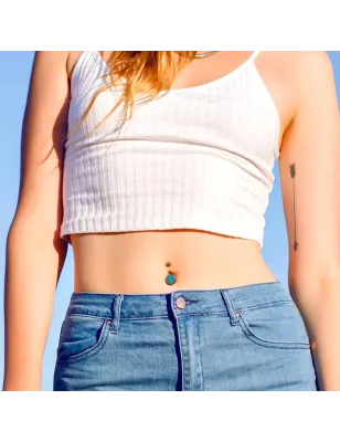 Piercing nombril acier rosé druse vert