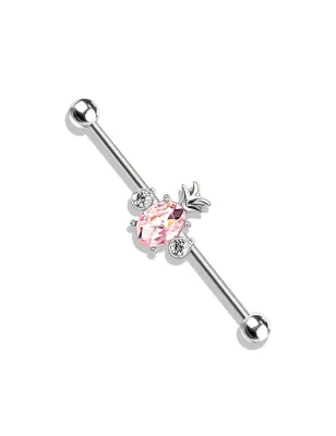 Piercing industriel oreille ananas cristal rose