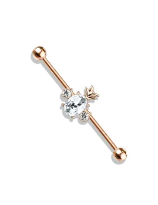 Piercing industriel oreille rosé ananas cristal blanc