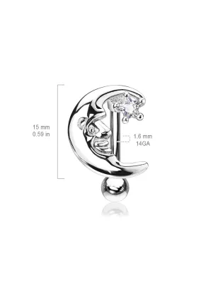 Piercing nombril inversé Lune et Etoile
