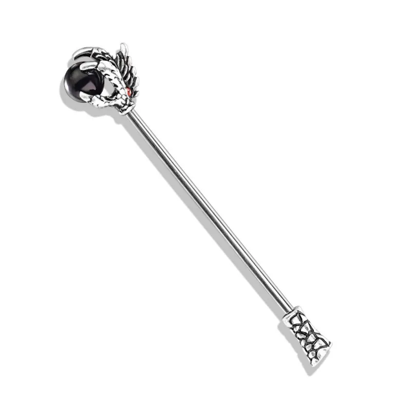 Piercing industriel oreille griffe de dragon boule noir